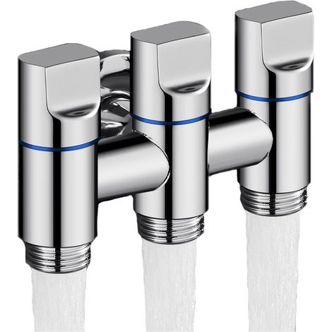 Robinet de répartition d'eau à 3 voies, argenté, acier inoxydable 1/2", triple sortie pour plomberie. Couleur : argent / Réf. : 319953