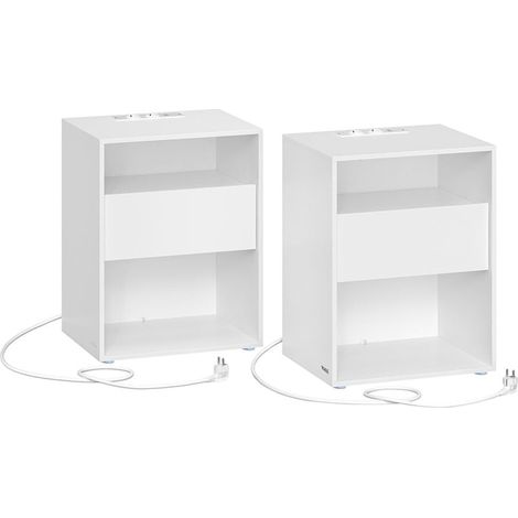 Mesita de noche de montaje sin herramientas juego de 2 mesa auxiliar con regleta y cajón moderna para dormitorio o salón blanco mate 120007593
