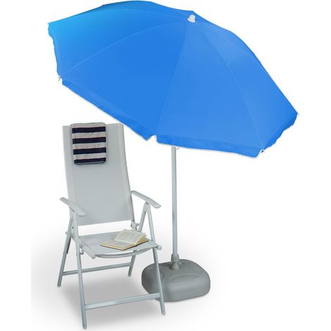 Parasol, Ø 180 cm, hauteur réglable, inclinable, rond, polyester, acier, jardin, balcon, terrasse, plage, bleu (1/5)