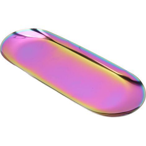 Plateau de Rangement Bijoux Ovale Miroir Brillant Plaquage Vide Bord Lustré Plateau Manucure Décoration Éblouissant (1/5)