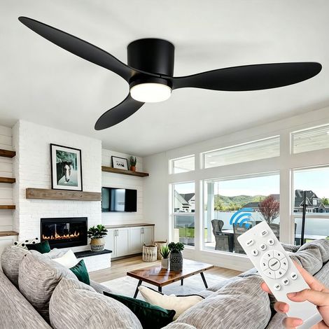 105cm LED Ceiling Fan with Remote Control, 6 Speeds, Recessed Design, Reversible Motor, Modern Fan for Living Room, Bedroom and Office - Black (1/5)