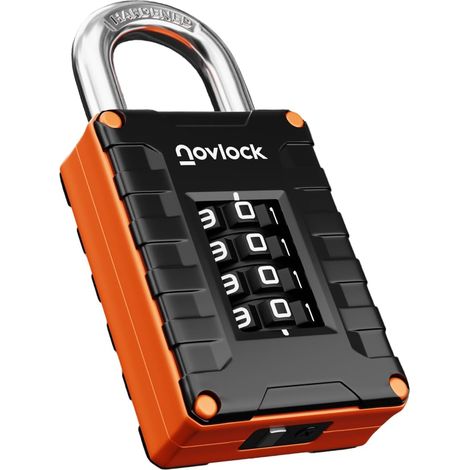 Cadenas à Code 4 Chiffres – Haute Résistance – Pour Casiers de Gym, École, Travail, Armoires, Boîtes, Portails, Clôtures – 1 Pièce, Noir/Orange (1/5)