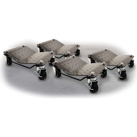 BITUXX 4 Stück Stahl Rangierhilfe für PKW Auto Rangierroller Rangierheber Wagenheber Roller Bis 680Kg Belastbar pro Rangierroller Schwarz