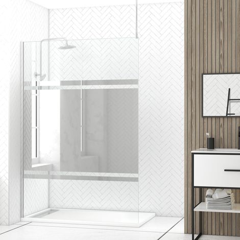 paroi de douche 140x200cm miroir - profilé + barre plafond finition chrome - freedom 2 mirror (1/5)
