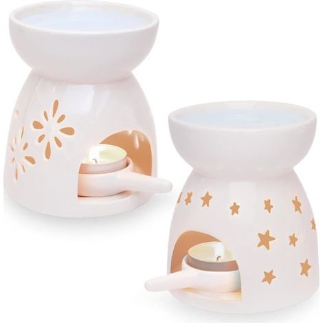 Keramikbrenner - Duftlampe mit Teelichthalter - Großer Wassertank für langes Brennen - Blumenmuster