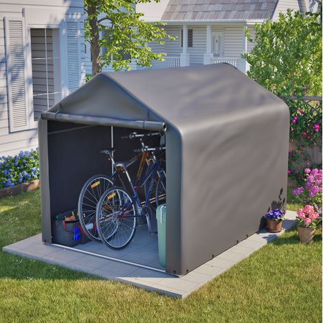 Grauer Fahrrad-Garage 160x220x165 cm mit Rolltor Wasserdichtes PE wetterfester Outdoor-Schuppen für Fahrrad, Gartengeräte – ideal für Garten, Terrasse & Hof (1/5)