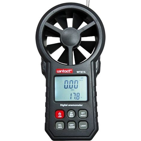 Anemómetro de mano, medidor digital de velocidad del viento CFM Tester de velocidad del flujo de aire para HVAC Shooting Drone, Wind Chill, 14°F-113°F Temperatura del viento (WT87A)-1pcs