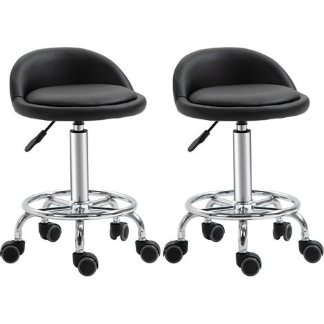 Set de 2 taburetes con respaldo y ruedas, altura regulable 57-72 cm, polipiel negra MODENUIT (1/5)