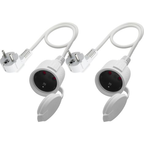 Câble D'extension Schuko Court, Rallonge électrique d'extérieur avec fiche Schuko, 3x1,5 mm² Câble d'extension Schuko, 16A 250V IP44, pour la Maison 2 pièces (Blanc- 90 degrés, 0.5) (1/5)