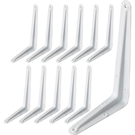 Équerres Étagère de Fixation Murale Console Emboutie en Métal Support d'Angle pour Étagère Style Londres, 195 mm x 125 mm, Finition Blanche Brillante, 12Pcs, EJB3008W-12P (1/5)