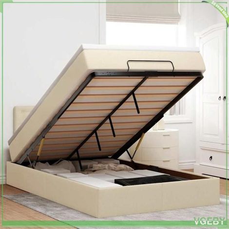 Cadre de lit ottoman - 3312469 - 120x200 cm - Tissu crème - Rangement hydraulique (1/5)