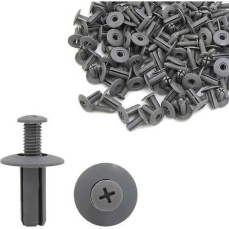 100 Rivet véhicule, Plastique Gris, Trou 8mm, Type pousser, Pour Garde-boue, Universel (1/4)