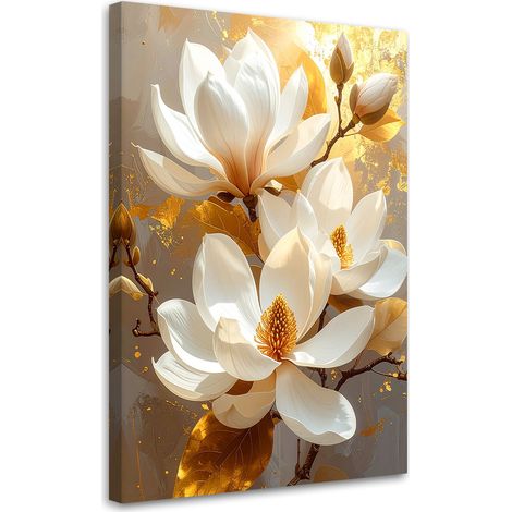Cuadro sobre Lienzo Magnolias blancas con reflejos dorados sobre un fondo cálido 20x30 (1/5)