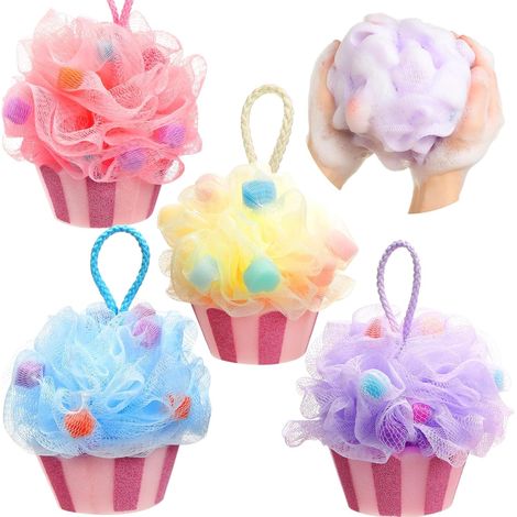 Lot de 4 éponges de bain luffa en forme de cupcakes - Gommages doux en maille pour le corps, pour le bain et la douche - Idéal pour les cadeaux, les anniversaires et les fêtes (1/5)