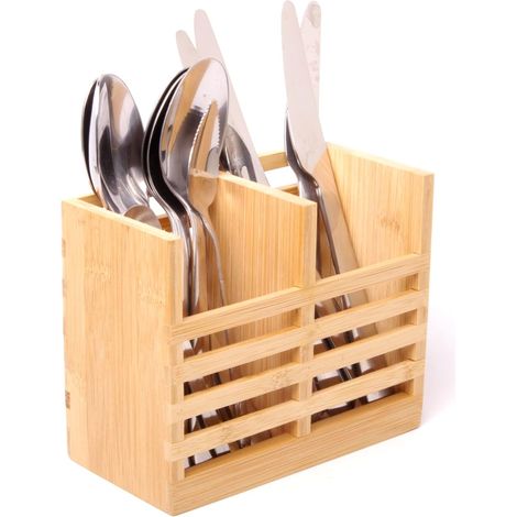 1 - Range Couverts - Bambou - 2 Compartiments - Organisation Cuisine - Bois Naturel - 30x15cm