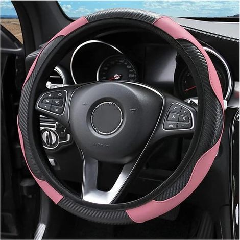 Coprivolante per auto unisex sportivo, antiscivolo, traspirante e resistente al sudore, in similpelle PU, 38 cm, colore a contrasto (rosa) (1/5)