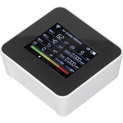 WLAN-Luftqualitätsmessgerät für CO2, HCHO, TVOC, PM2,5, CO, multifunktionales digitales Display, Tester für Innenraumluftverschmutzung (1/5)