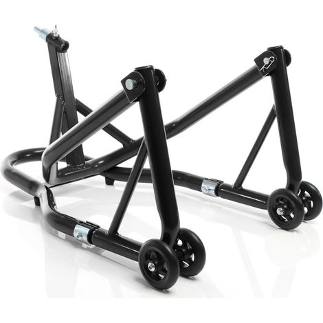 XPOtool Lenkkopf-Montageständer 13-18 mm für Motorrad bis 250 kg inkl. 5 Adapter, Lenkkopfständer für Vorderrad, Motorradständer aus Stahl