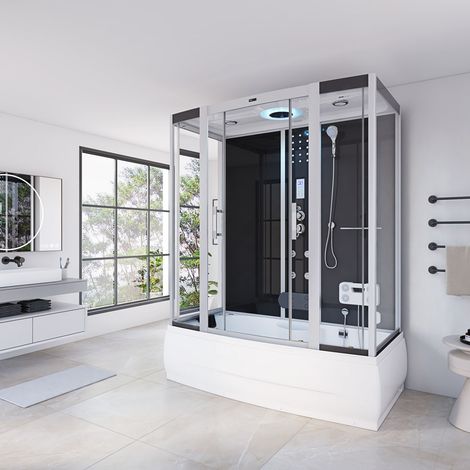 HOME DELUXE - Dampfdusche DIAMOND BIG - Schwarz, Maße: 190 x 100 x 220 cm - inkl. Radio, Regendusche und komplettem Zubehör I Dampfsauna, Badewanne, Whirlpool, Dusche  Dampfdusche Duschkabine Duschtem (1/9)