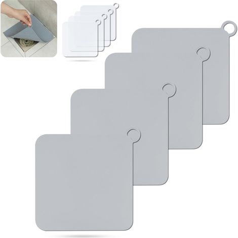Lot de 4 couvercles de vidange de douche en silicone/couvercle de vidange anti-odeurs pour éviter les cafards dans les drains de terrasse, cuisine et douche (15 x 15 cm) (gris) (1/5)