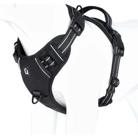 Harnais pour chien réglable anti-traction avec poignée rembourrée et bandes réfléchissantes pour promenades sécurisées