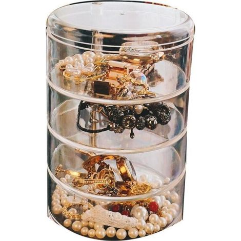 Jewelry storage box transparent multilayer rotating desktop dust-proof cosmetic box rack (1/5)