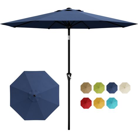 Parasol 2,7m – UPF 50+, toile polyester, 8 baleines acier, ouverture manivelle, inclinaison réglable – jardin, terrasse, piscine–Bleu (1/5)