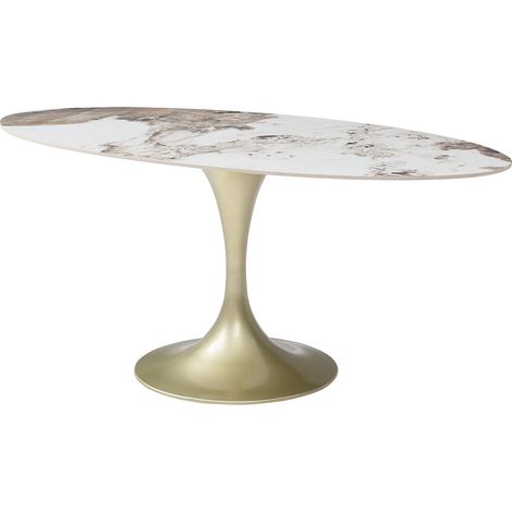 Tavolo da pranzo 8 persone ceramica e Metallo dorato Effetto marmo Bianco e Grigio  - ELVA della Maison Céphy