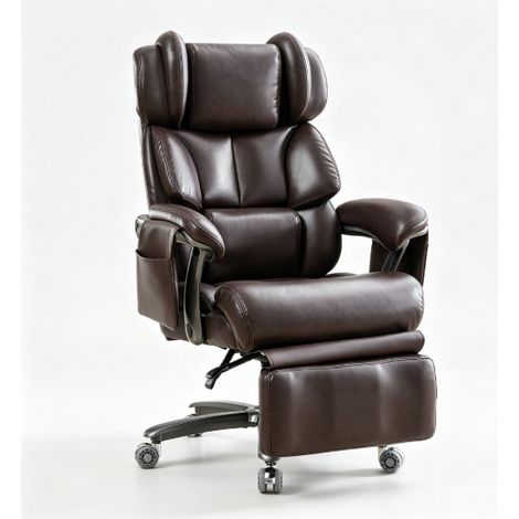 Sedia da ufficio ergonomica XXL con massaggio e calore, PU marrone, poggiapiedi (1/4)