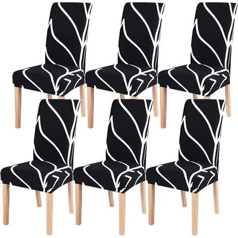 Set of 6 Stretch Dining Chair Covers, Universal Chair Covers, Non-Slip Chair Pads for Home, Hotel, Restaurant Decor, Black Curved (1/5)