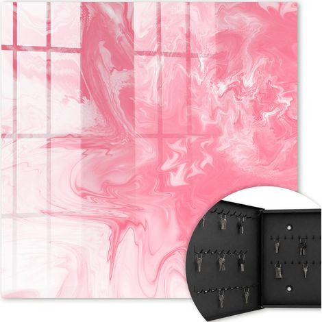 Armoire à clés - (30 cm x 30 cm) - Boîte à clés murale - Coffret de rangement pour clés - Couleur noire - Ouverture vers la gauche - Pour maison et bureau - Zéphyr rose (1/5)