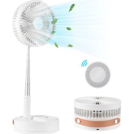 Ventilador de pedestal telescópico, plegable y oscilante, portátil, con 4 velocidades, temporizador, rotación reversible de 180°, batería recargable de 7200 mAh, carga USB-C, control remoto y base sil