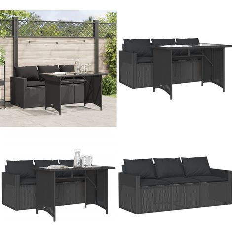 2-tlg. Garten-Essgruppe mit Kissen Schwarz Poly Rattan - Gartengestell - Gartenmöbelset - Outdoor-Lounge - Gartenlounge - Balkonmöbel - Home & Living (1/5)