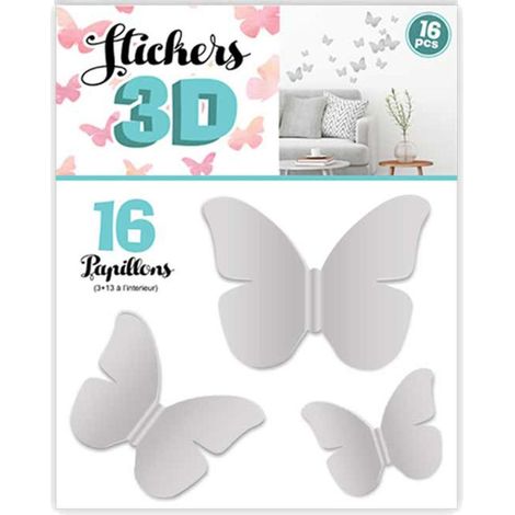 16 Adhésifs décoratifs 3D papillons Gris (1/2)