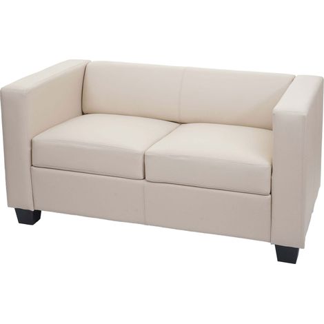 Divano sofa 2 posti lounge moderno elegante serie Lille M65 70x75x137cm, pelle avorio