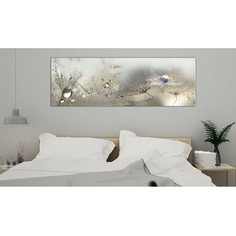 Quadro su tela per decorazione domestica, raffigurante gocce di rugiada in casa, con motivo Blowball, 90x30 cm, 1 pezzo (senza cornice). (1/4)