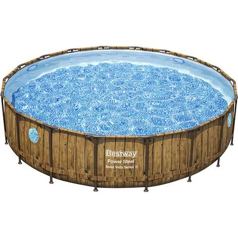 Piscina Tubolare Fuori Terra Bestwey Power Steel Design Legno Ø549x122 cm con Pompa filtro a Cartuccia 5.678 l/h Copertura e Scaletta