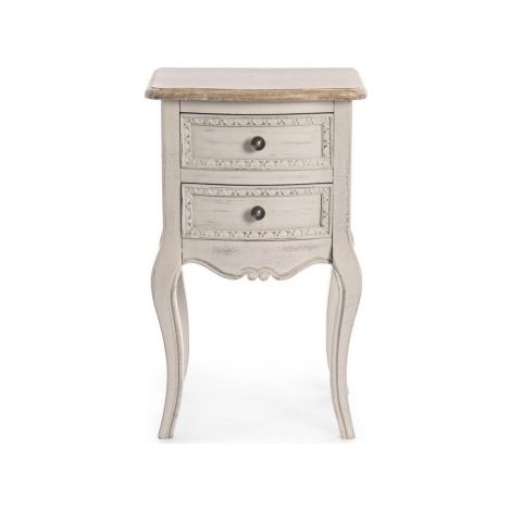 Hellin – Table de chevet baroque 2 tiroirs en bois massif – Finition patinée beige rosé – Dimensions L 40 x P 30 x H 67 cm – Livré monté (1/5)