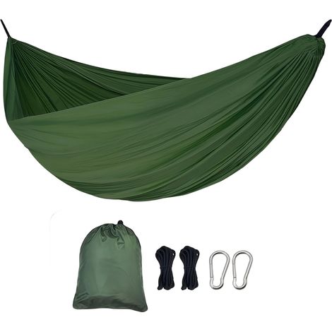 Ultraleichte Outdoor-Hängematte, 300 kg Tragkraft, für 2 Personen, 270 x 140 cm, mit verstellbaren Gurten und Karabiner, reißfestes, atmungsaktives Nylon, für Reisen, Garten und mehr.