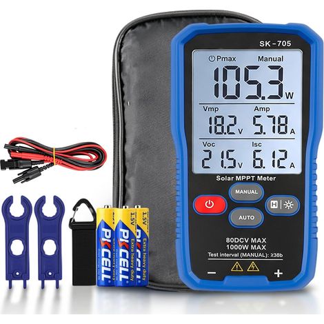 SK-705 Solar MPPT 1000W Testeur de puissance pour panneaux photovoltaïques, testeur PV portable avec écran LCD 3,2", mesure automatique et manuelle, Voc Isc Vmp Pmax (1/5)