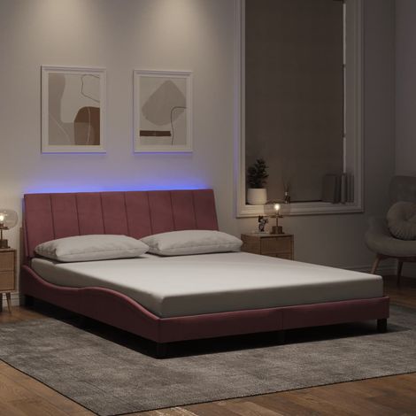 Cadre de lit avec LED sans matelas-Structure de lit rose 160x200 cm velours 950088 (1/5)