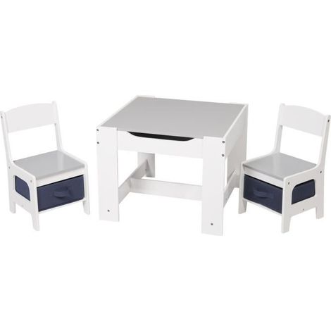 WOLTU 1 Table et 2 Chaises Enfant en MDF avec espace de rangement, Gris Blanc (1/4)