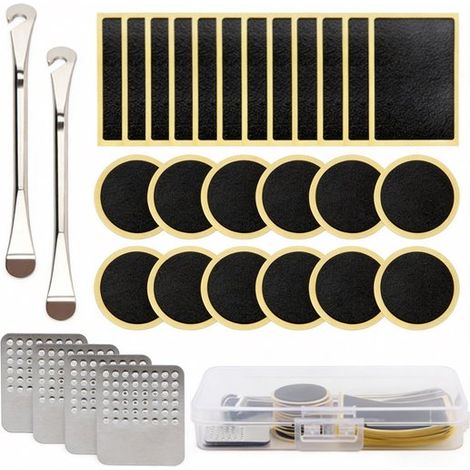 Kit de réparation de chambre à air vélo 30 pièces – Rustines autocollantes avec 4 limes métalliques et 2 démonte-pneus – Kit compact pour VTT vélo de route et vélo de ville (1/5)