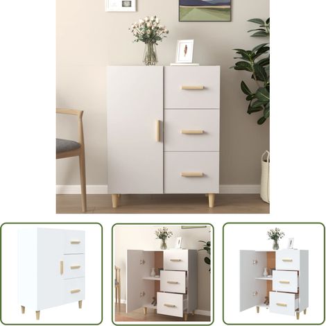 The Living Store Buffet blanc 69,5x34x90 cm bois d'ingénierie - Buffet - Meuble De Rangement - Commode - Mobilier - Décoration Intérieure (1/5)