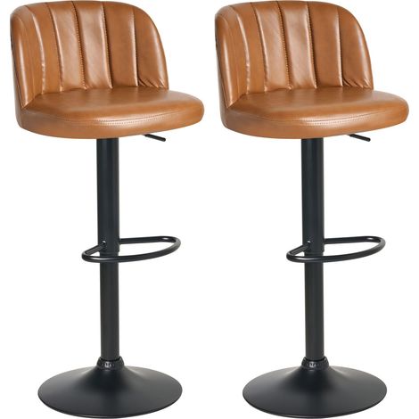 Set of 2 Bar Stools VLORE Faux Leather Swivel Brown (1/5)