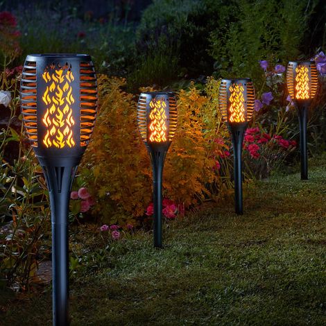 4 x Smart Garden Solar Cool Flame Torch Light Stake Bollard Post Lantern LED (1/5)