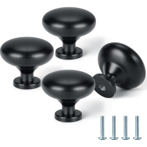 Poignées de Tiroir 28mm, 4 Pièces Boutons de Meuble Ronds - Poignée de Meuble Cuisine Noir Mat avec Vis, pour Armoire, Placard, Commode, Noir (1/5)