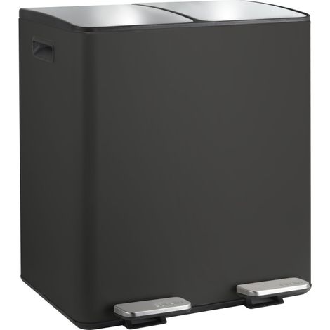 Spirella – Poubelle tri sélectif 40L – Acier noir mat – 2x20L – Couvercle soft-close – Pour intérieur et extérieur