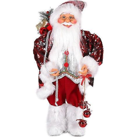 Stehende Weihnachtsmann-Figur, rot mit Glitzer