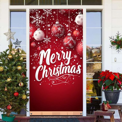 Tapisserie Porte Noël - Décoration Porte Fête - Motif Père Noël Renne - Tissu Polyester - 27 x 21 cm - 1 Pièce (1/3)